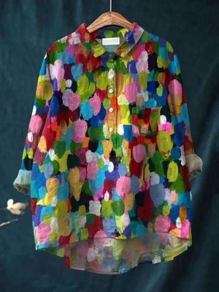 Women's Floral Blouse with Short Sleeves and Lightweight Fabric