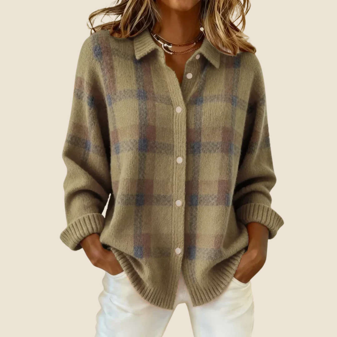 Women’s Check Pattern Sweater | Long Sleeve Design