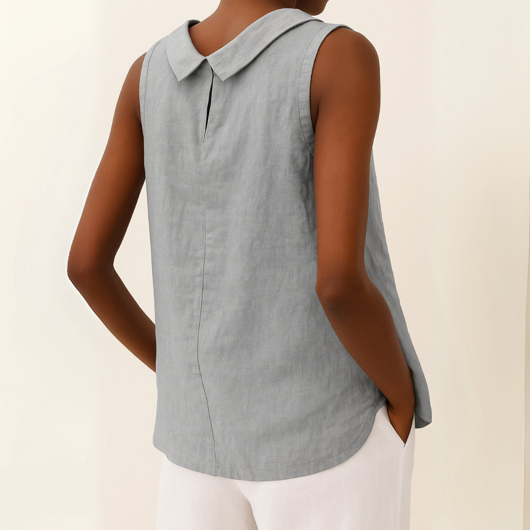 Women's Sleeveless Roll Collar Top with Button Detail and Breathable Fabric