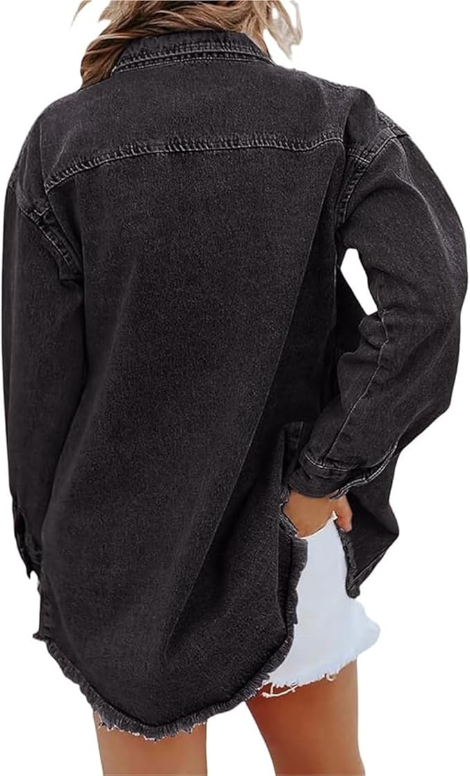 Women's Classic Denim Jacket with Button Closure and Front Pockets