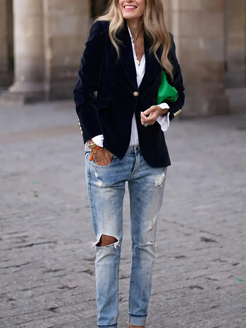Women's Blazer with Velvet Fabric and Tailored Fit