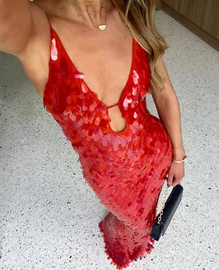 Women's Backless Sequin Dress with Elegant Design and Versatile Style