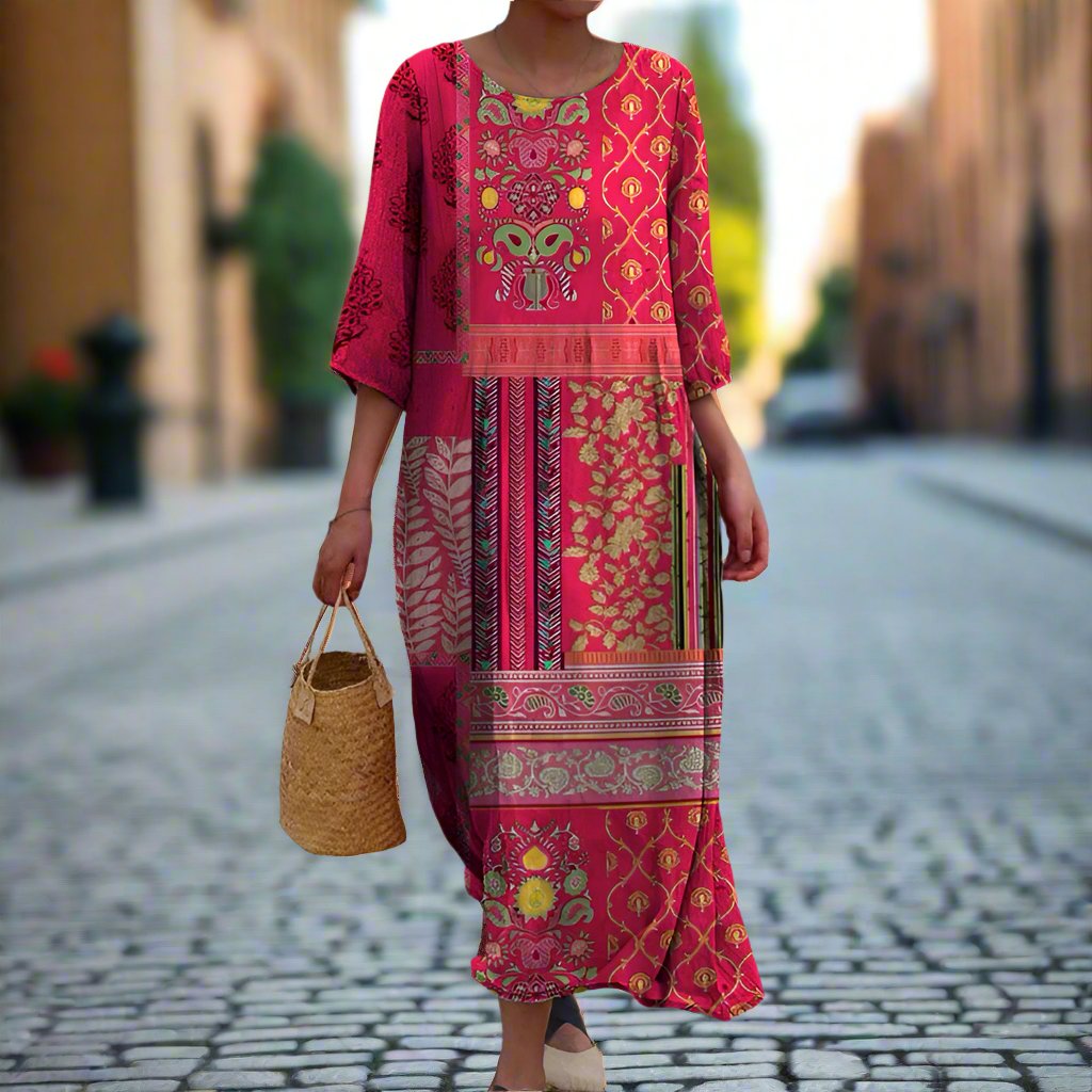 Women's Boho Maxi Dress with Loose Fit and Flowing Design