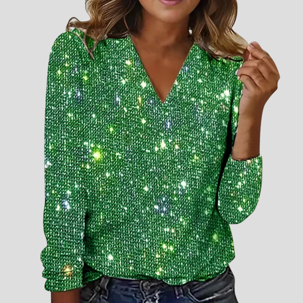 Women’s V Neck Glitter Blouse | Long Sleeve