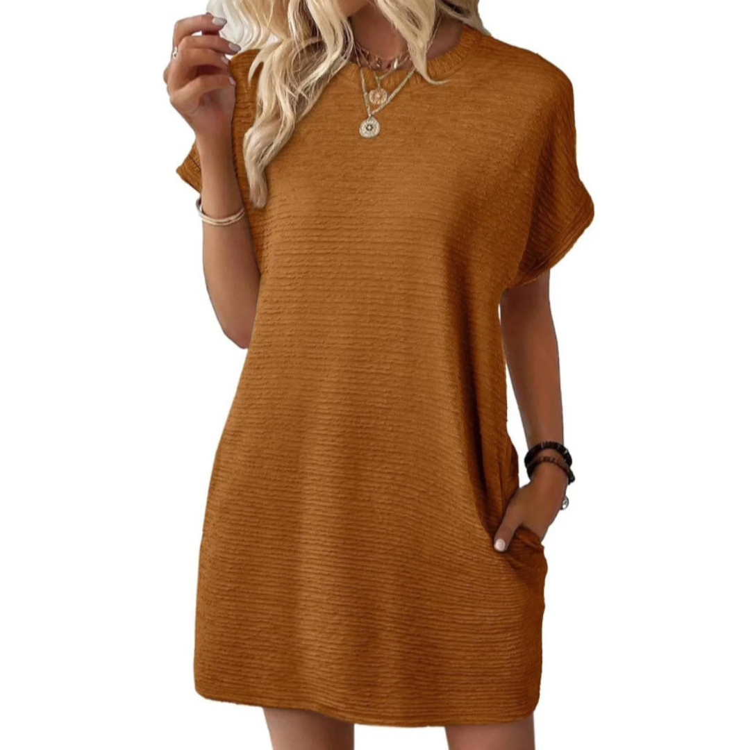 Women's Mini Dress with Crew Neck and Short Sleeves