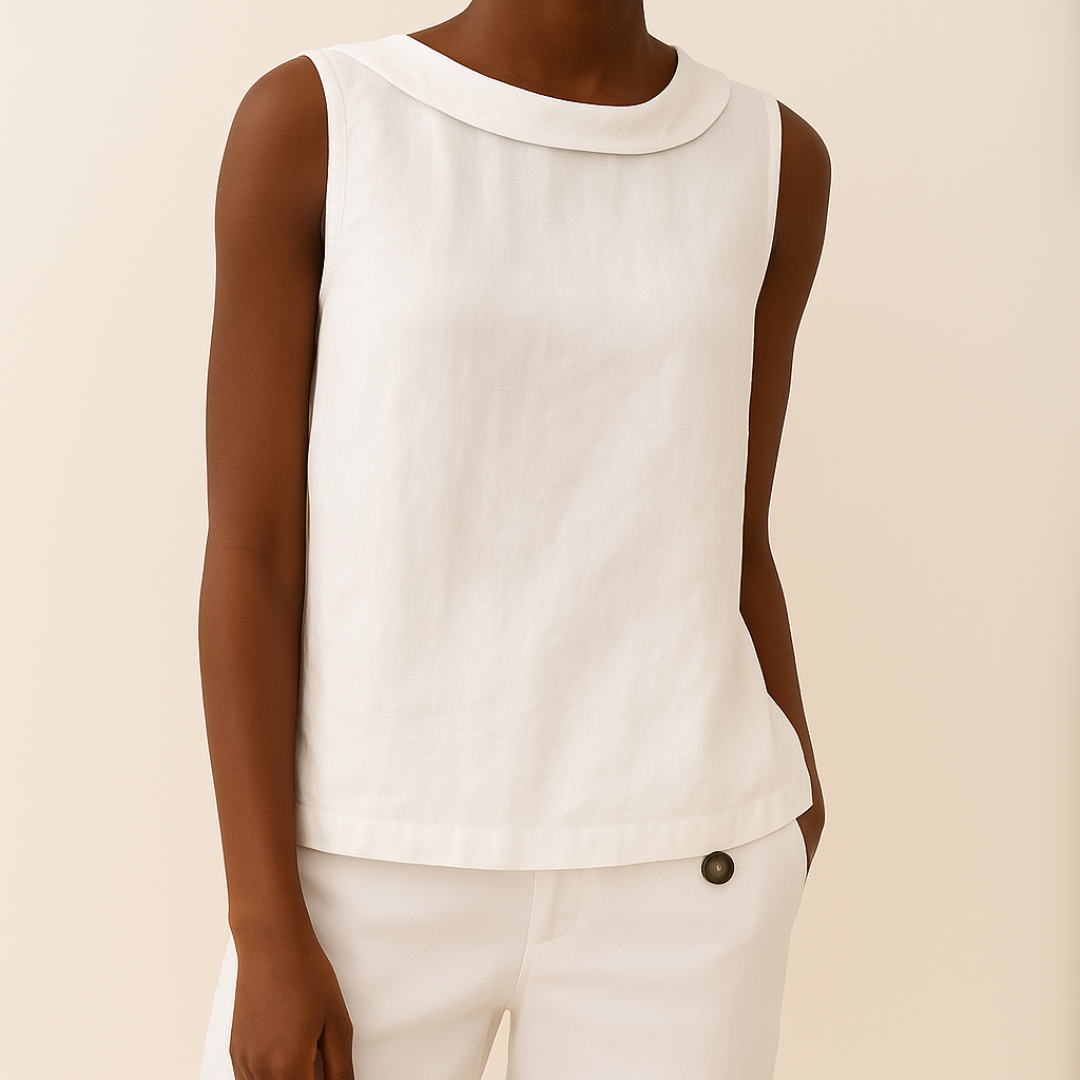 Women's Sleeveless Roll Collar Top with Button Detail and Breathable Fabric