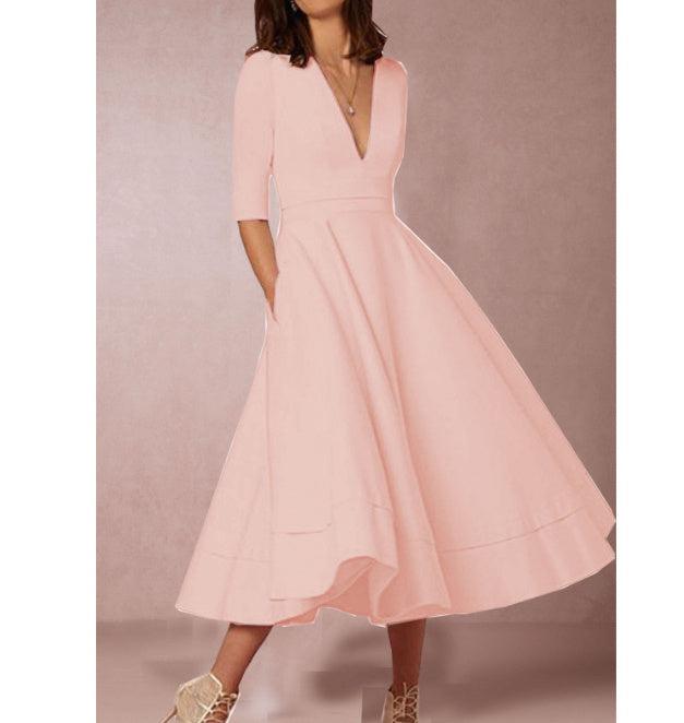 Women’s A-Line V-Neck Dress | Midi