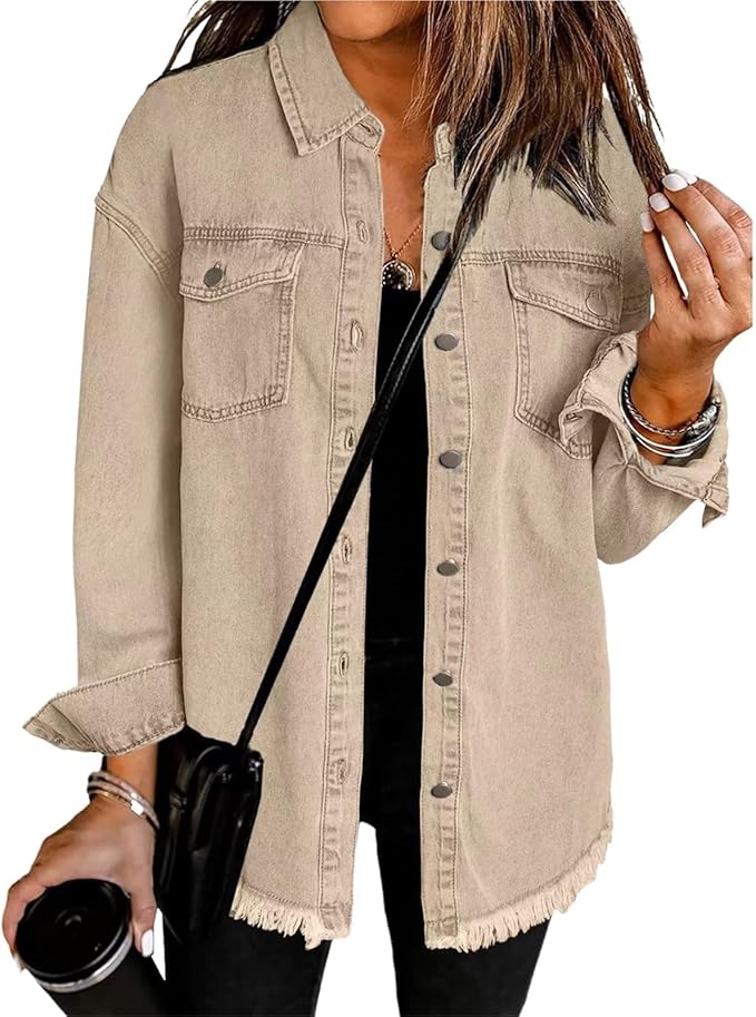 Women's Classic Denim Jacket with Button Closure and Front Pockets