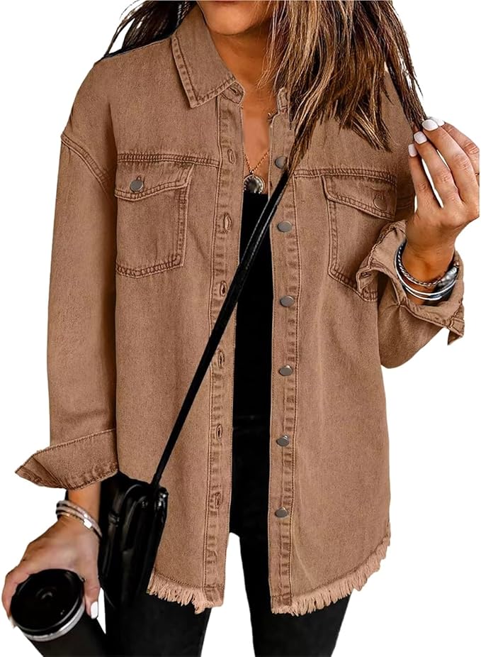 Women's Classic Denim Jacket with Button Closure and Front Pockets