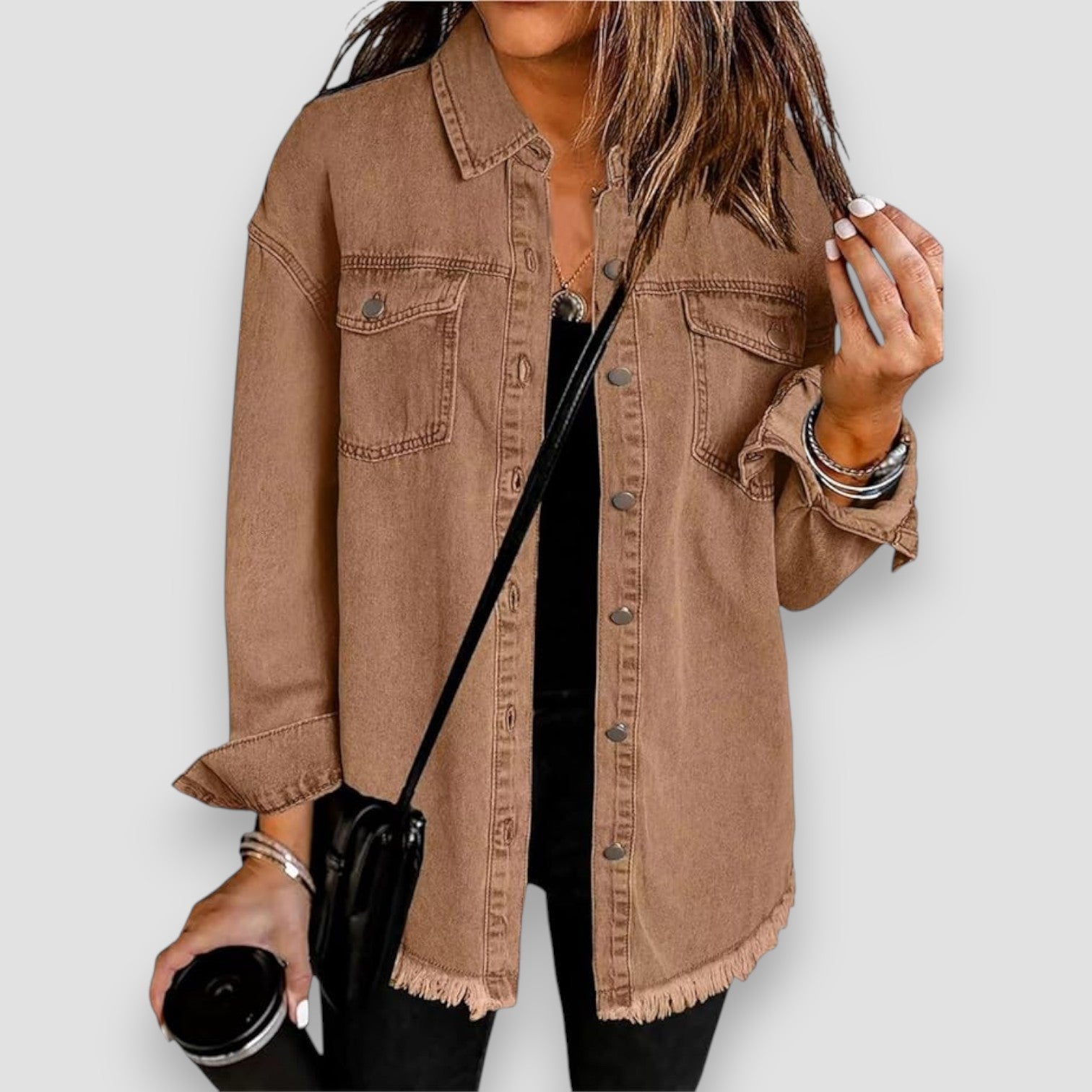 Women's Classic Denim Jacket with Button Closure and Front Pockets
