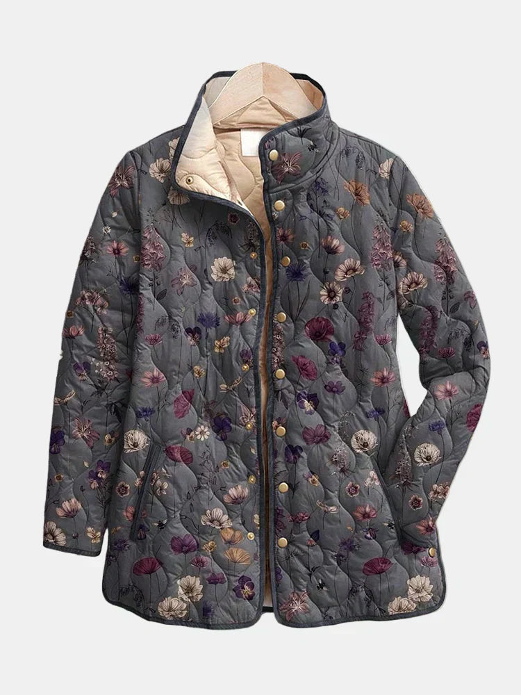 Women's Quilted Jacket with Vintage Floral Print and Warmth