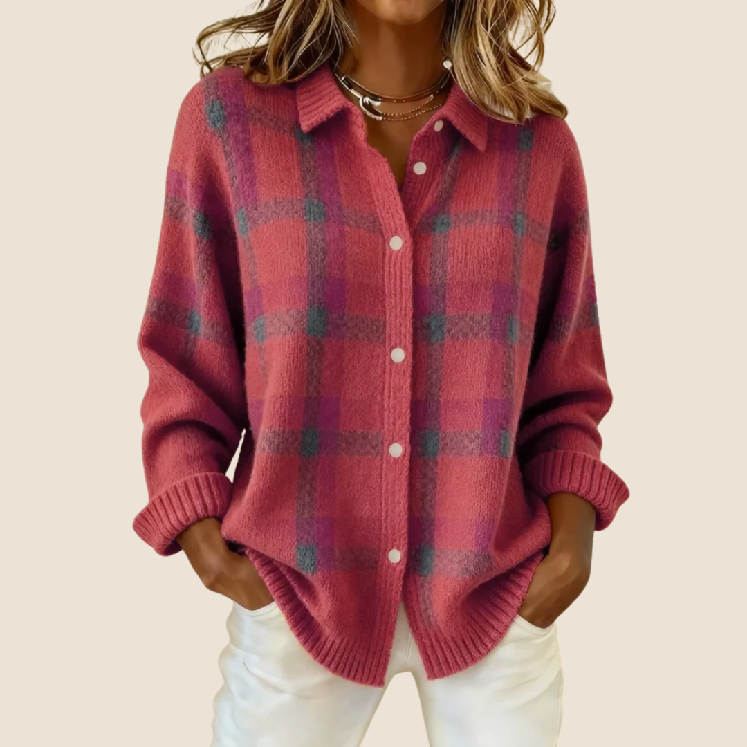 Women’s Check Pattern Sweater | Long Sleeve Design