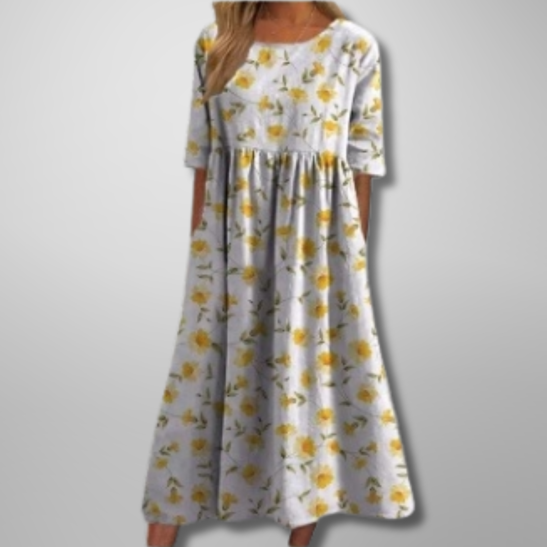 Women's Floral Midi Dress with Relaxed Fit and Soft Fabric