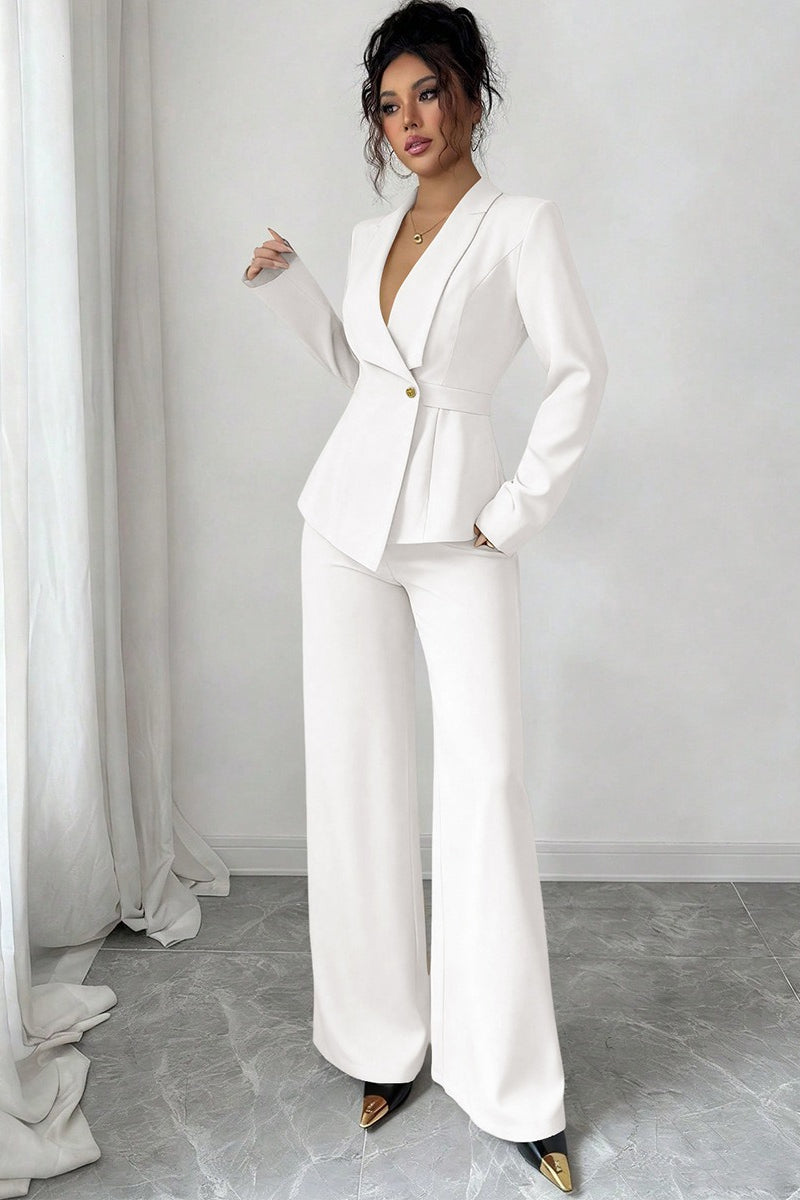 Women's Shawl Lapel Single-Button Blazer and Wide-Leg Pants Set | Two-Piece
