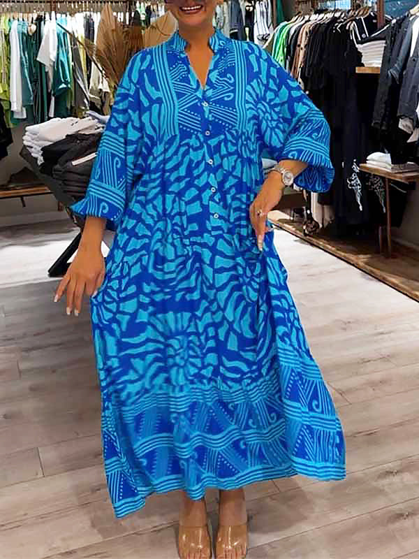 Women's V Neck Flowy Dress with Loose Fit and Tummy Control