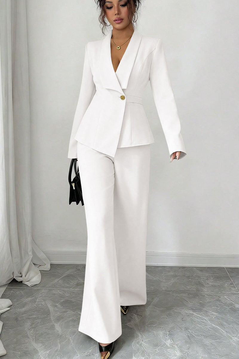 Women's Shawl Lapel Single-Button Blazer and Wide-Leg Pants Set | Two-Piece