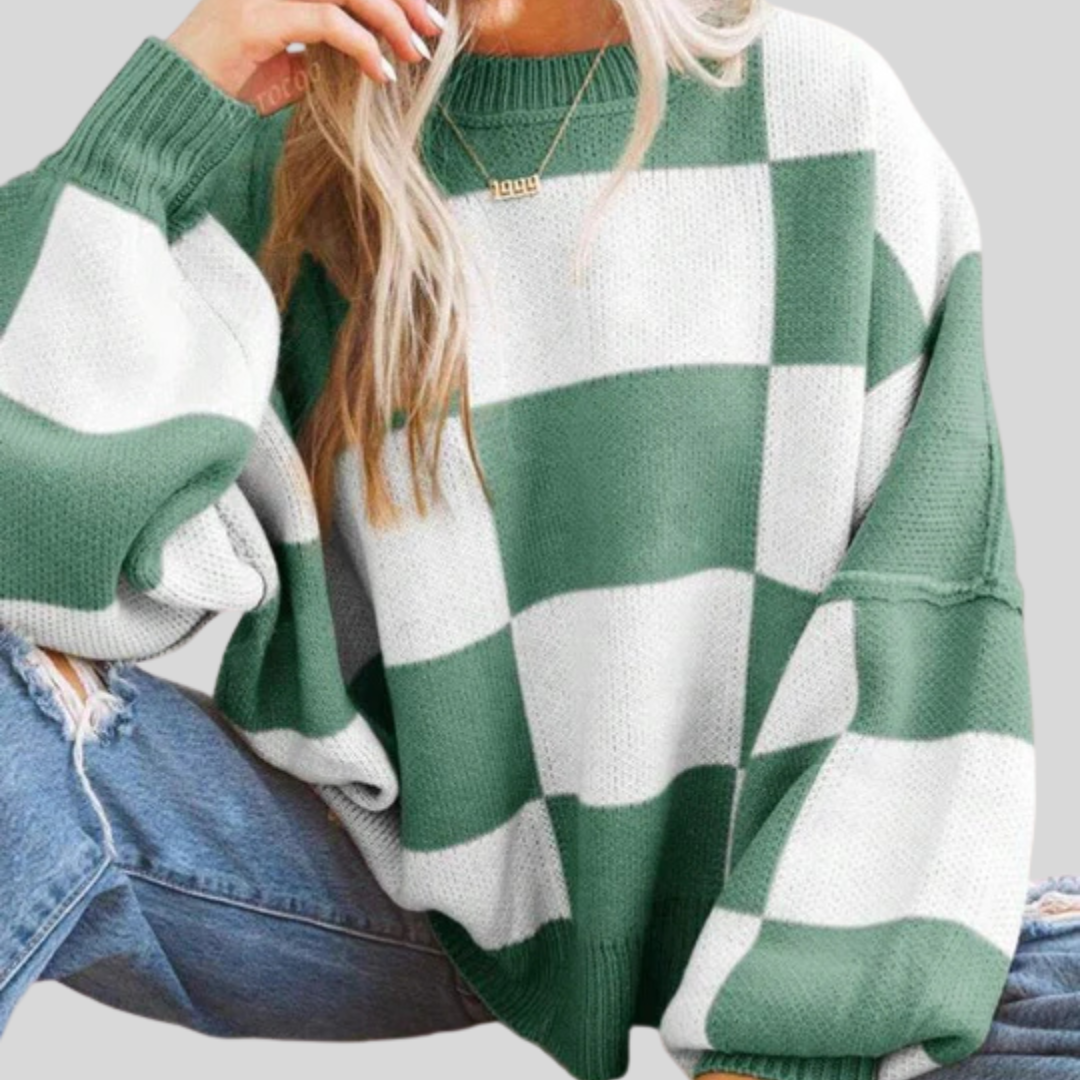 REVERIE™ - Casual Plaid Long Sleeve Round Neck Sweater