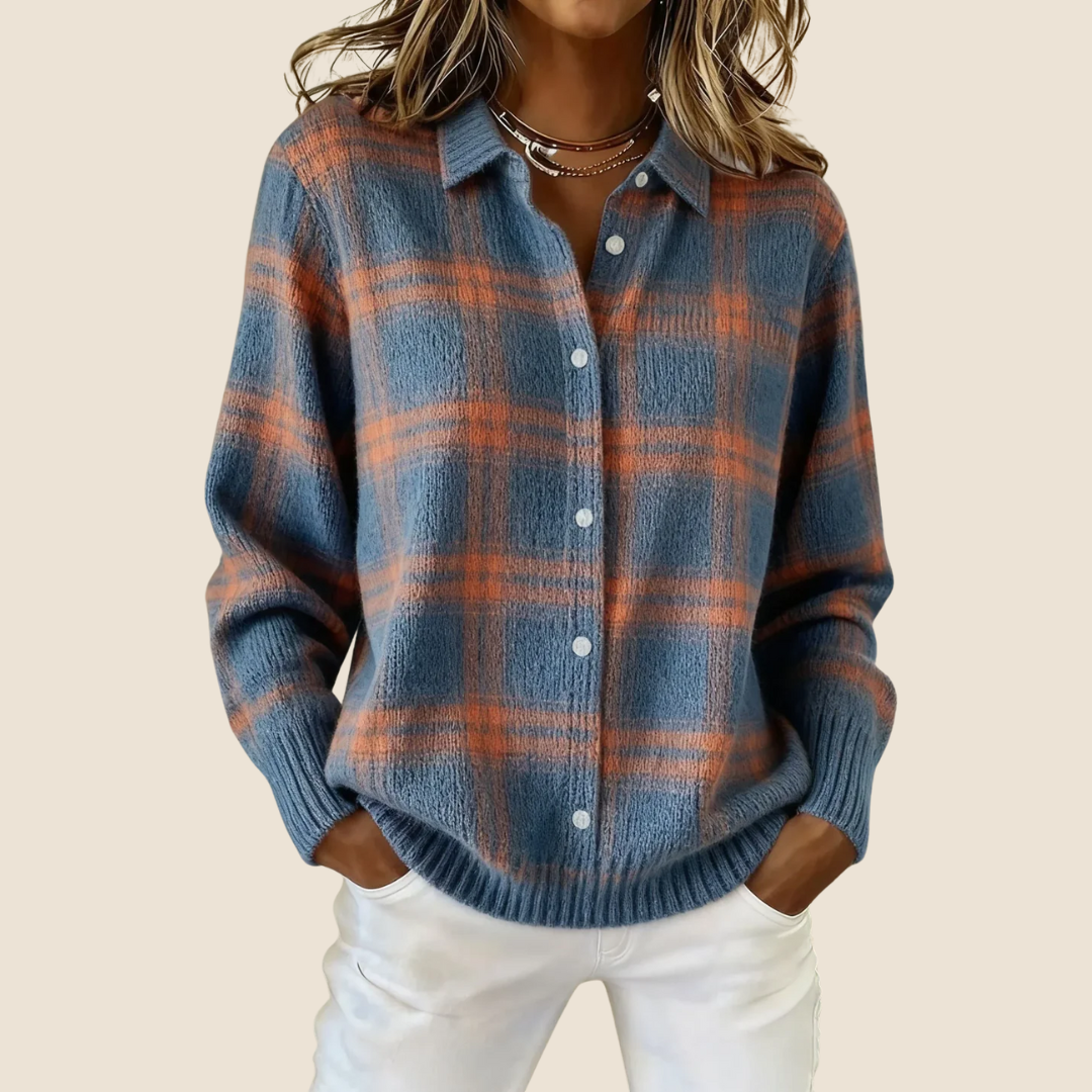 Women’s Check Pattern Sweater | Long Sleeve Design