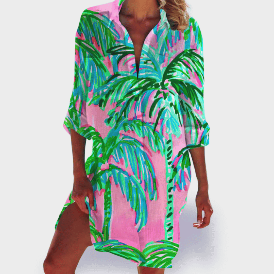 Women's Flowy Draped Dress with Vibrant Design and Lightweight Fabric