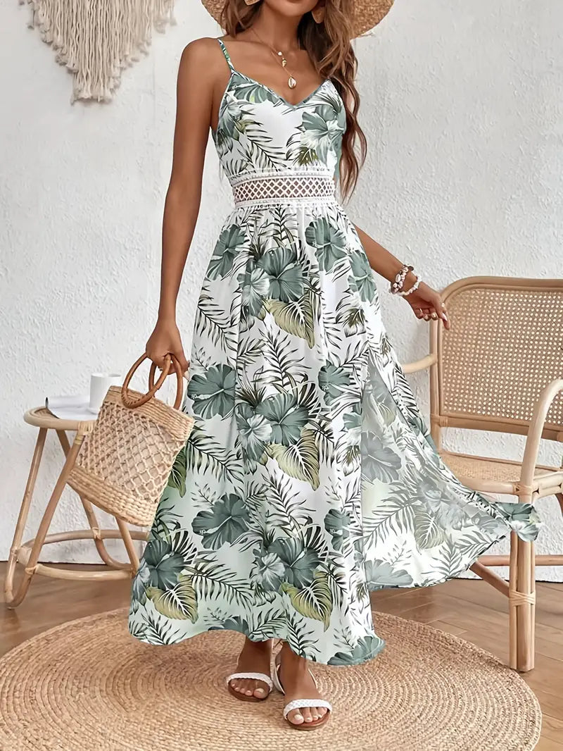 Women's Floral Midi Dress with Flowy Design and Draped Detail