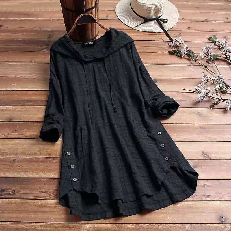 Women's Hoodie Dress with Plaid Pattern and Adjustable Hood