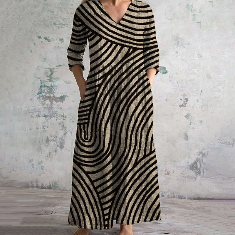 Women's Vintage Striped Dress with Short Sleeves and A-Line Silhouette
