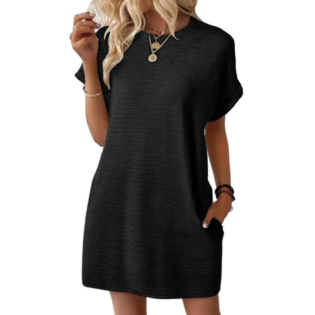 Women's Mini Dress with Crew Neck and Short Sleeves