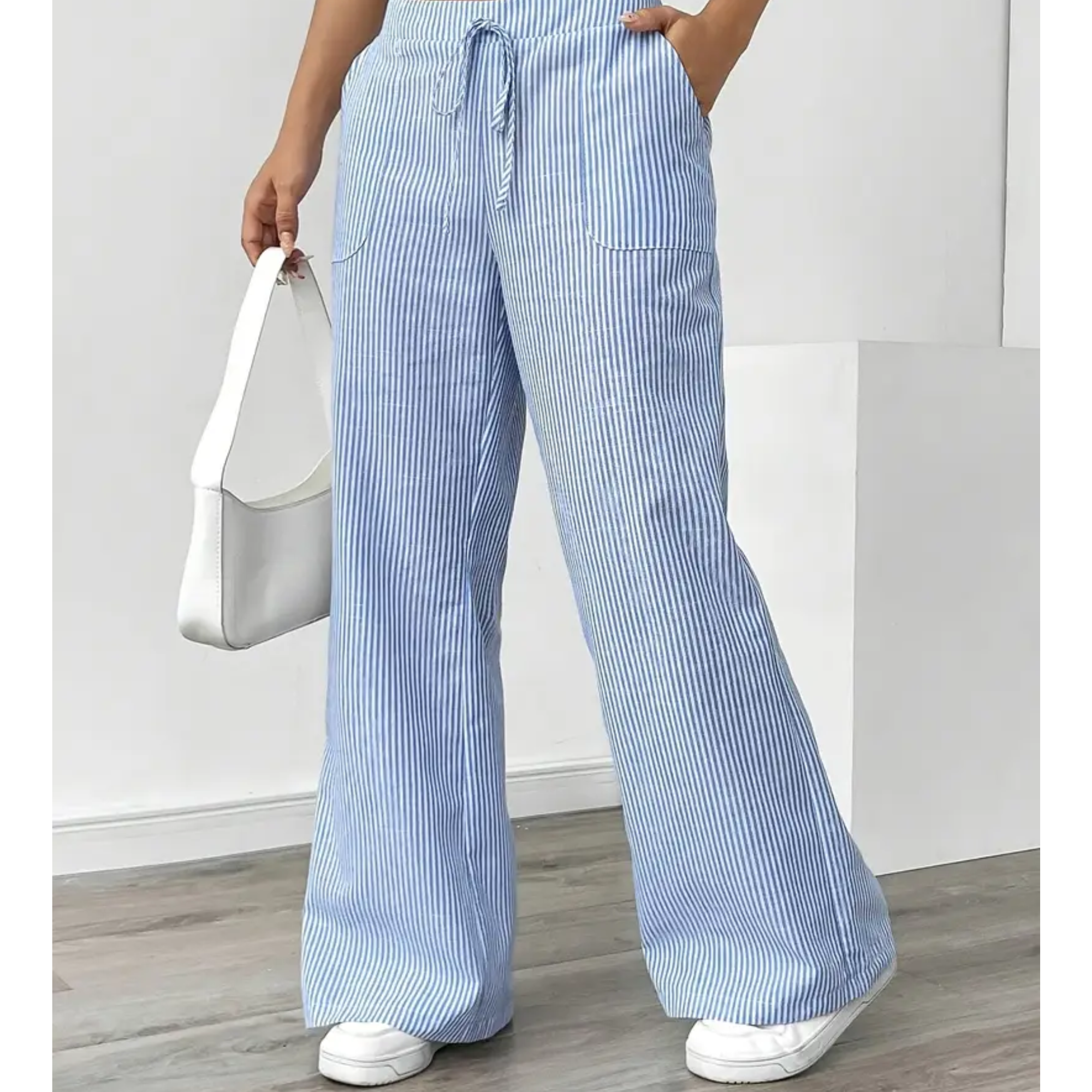 Women's Striped Trousers with Pockets and Relaxed Fit