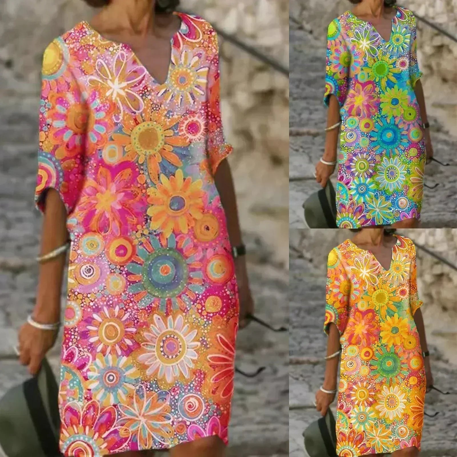 Women's Flowy Dress with Floral Print and Sleeveless Design