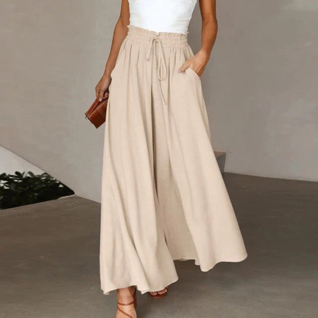 Women's High Waist Wide Leg Trousers with Smocked Waist and Relaxed Fit