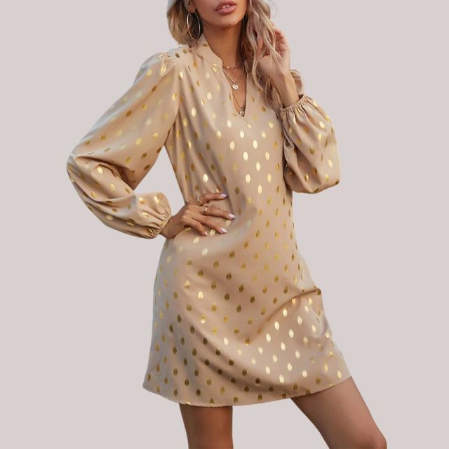 Women's Polka Dot Mini Dress with Short Sleeves and A-Line Cut