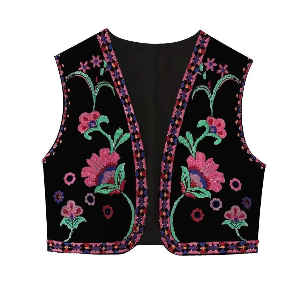Women's Boho-Style Floral Vest with Open Front and Lightweight Design