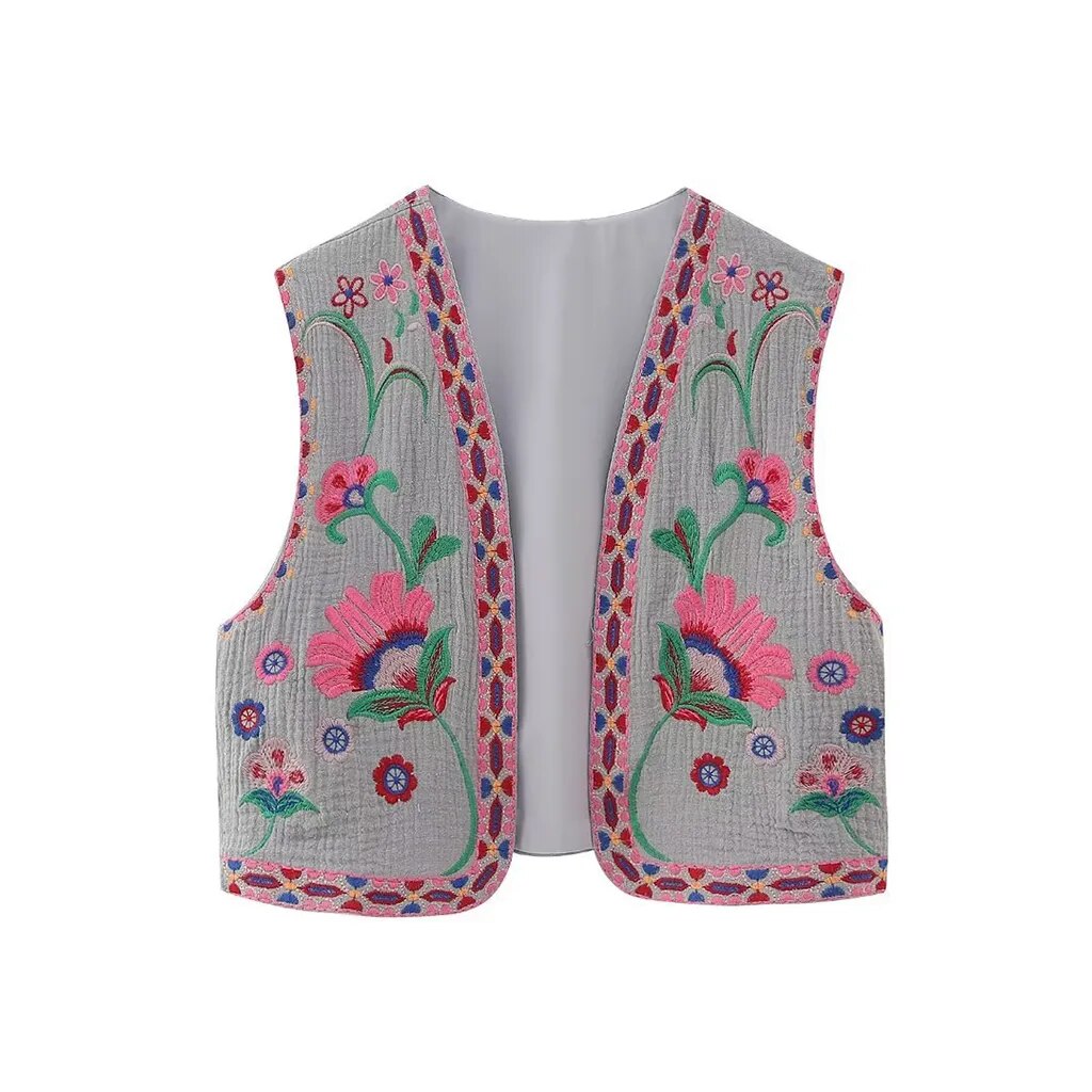Women's Boho-Style Floral Vest with Open Front and Lightweight Design