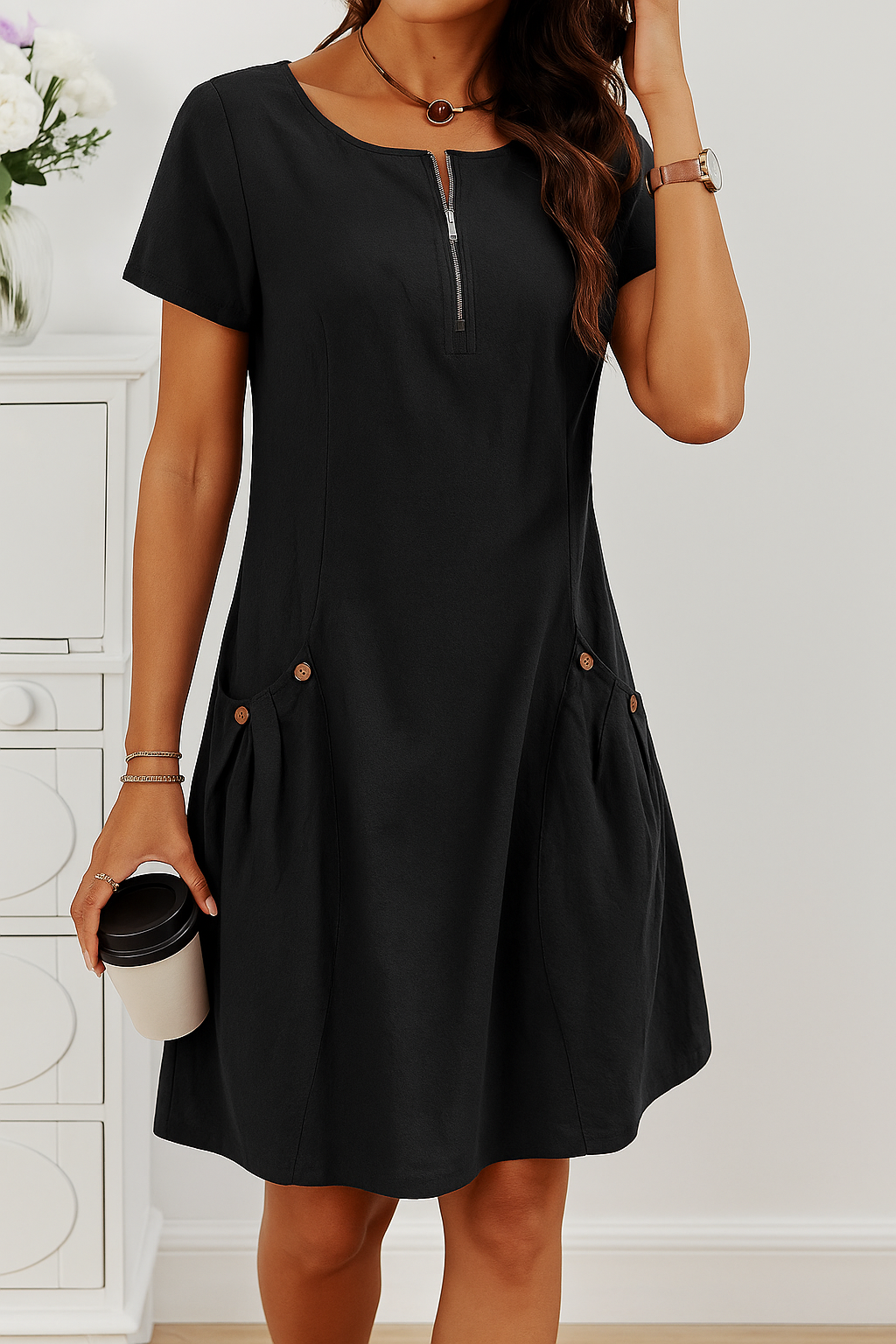 Women's Summer Dress with Button Details and A-Line Silhouette