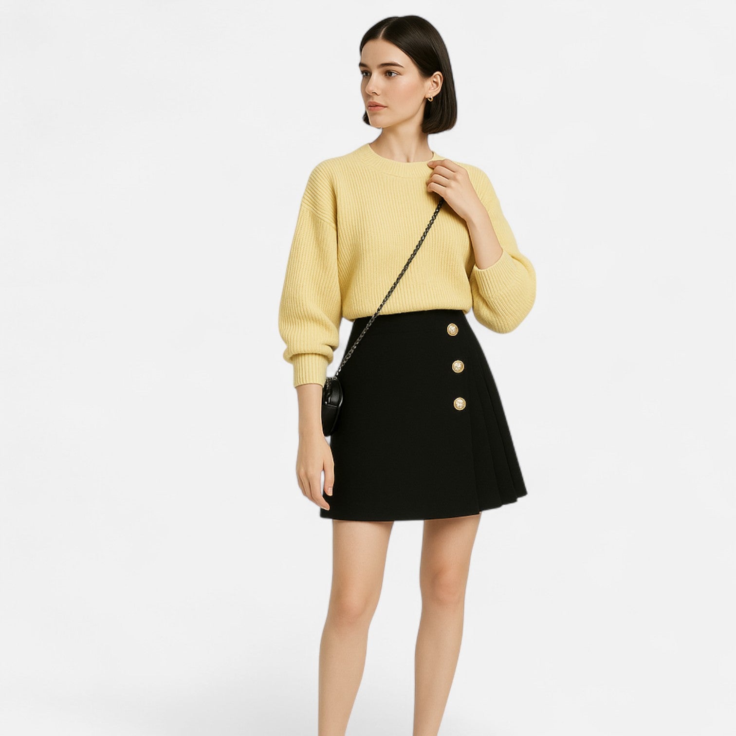 Women’s Black Ruched A-Line Skirt | Midi