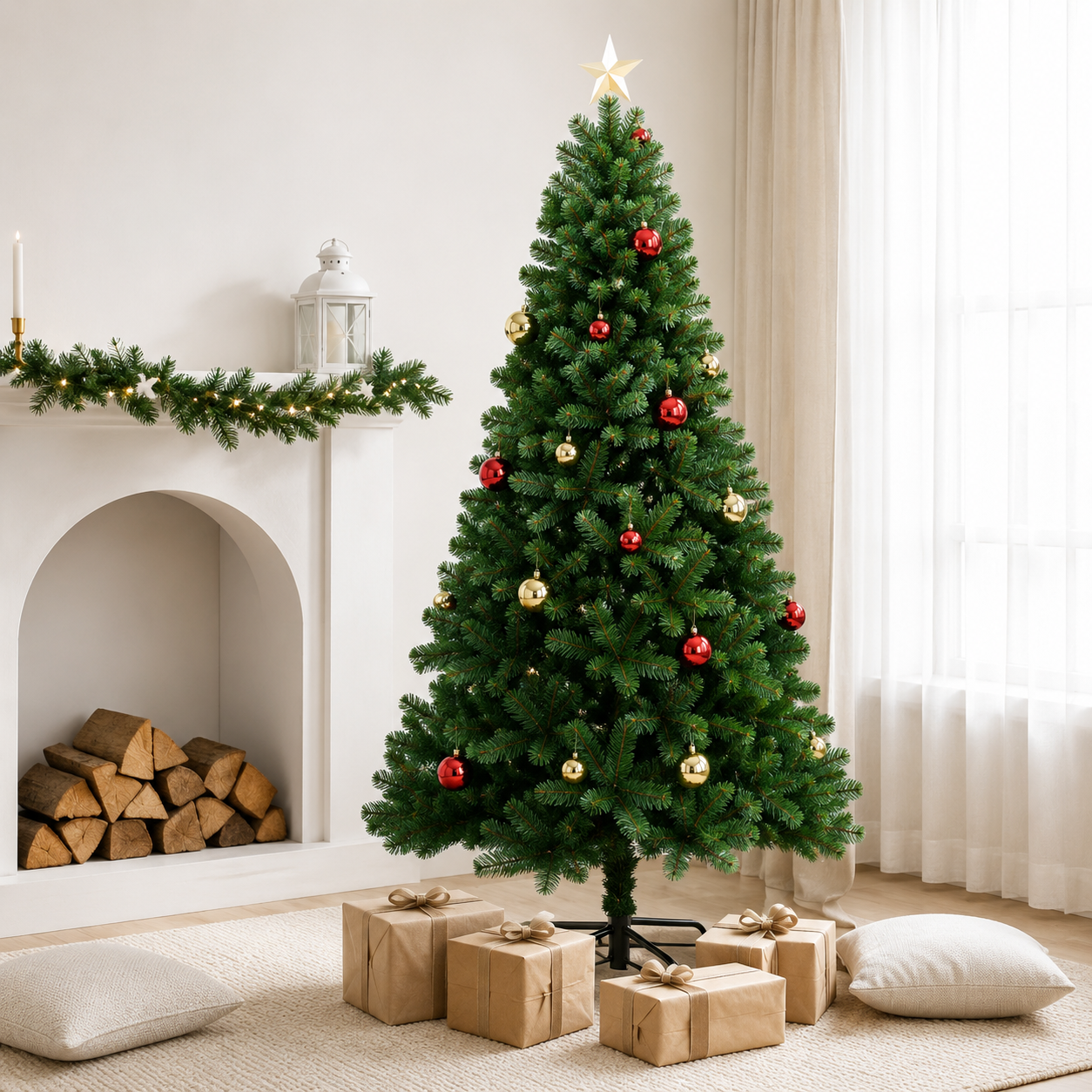 6 ft Pre-Lit Artificial Christmas Tree – Hinged Pine with Warm White Lights