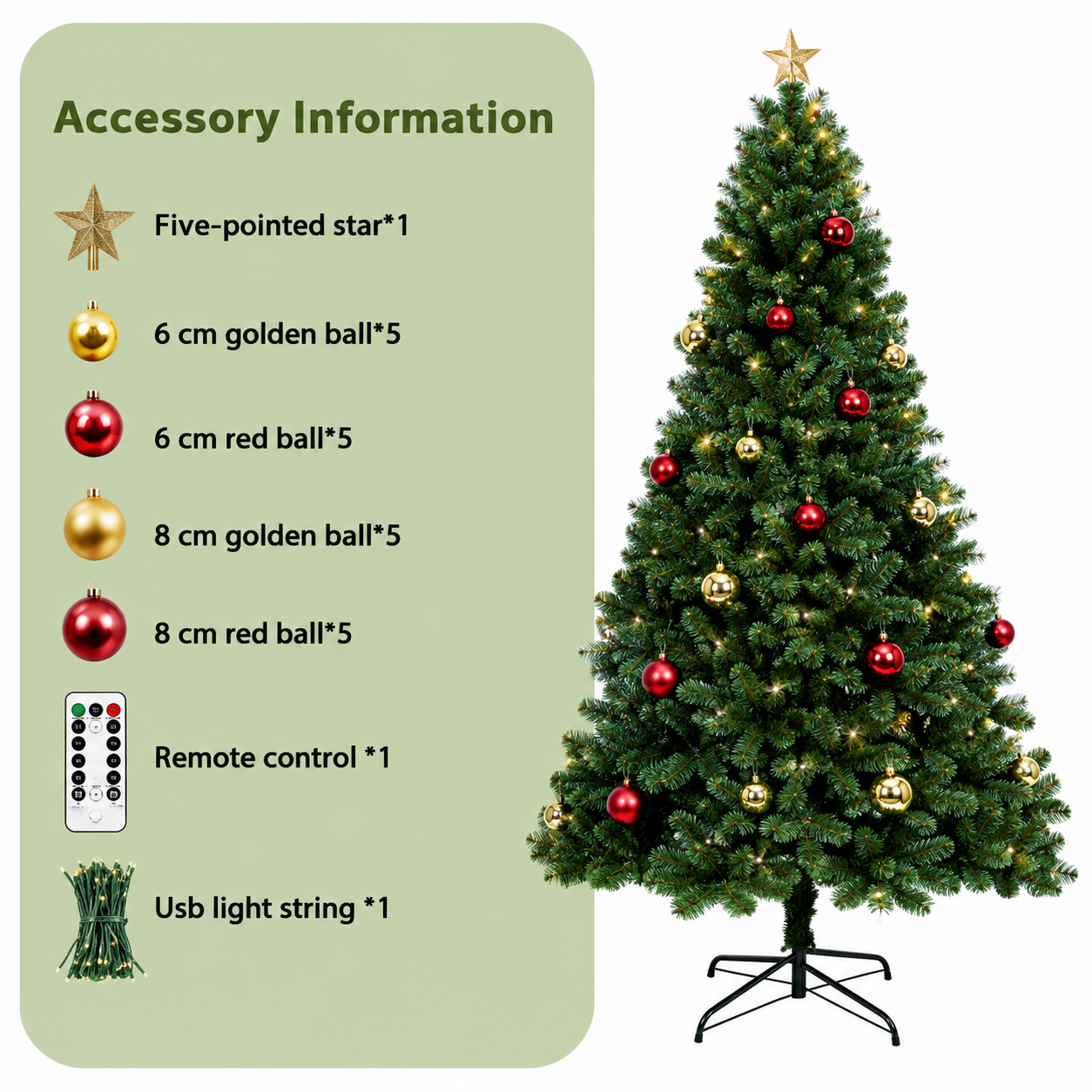 6 ft Pre-Lit Artificial Christmas Tree – Hinged Pine with Warm White Lights