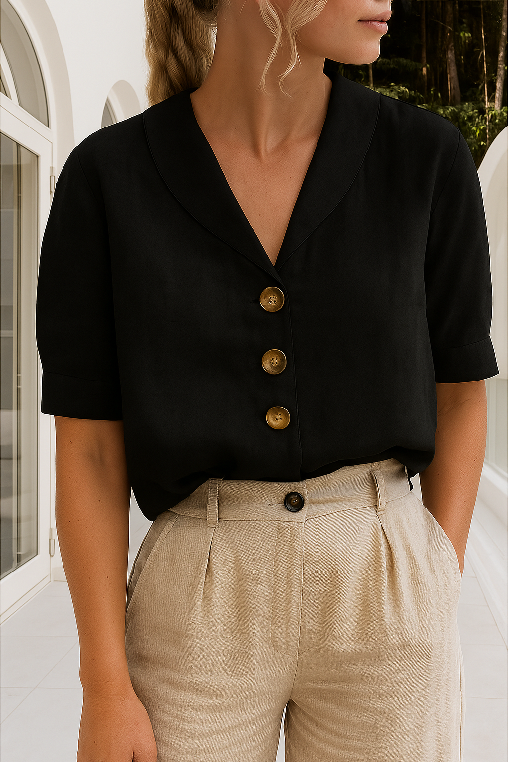 Women's Blouse with Short Sleeves and Lightweight Fabric