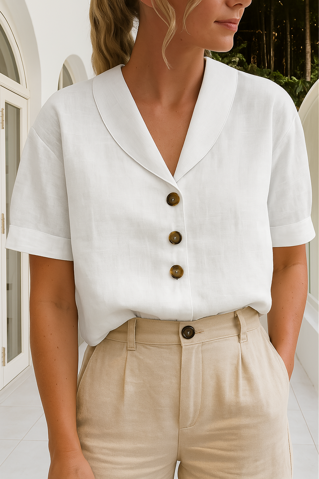 Women's Blouse with Short Sleeves and Lightweight Fabric