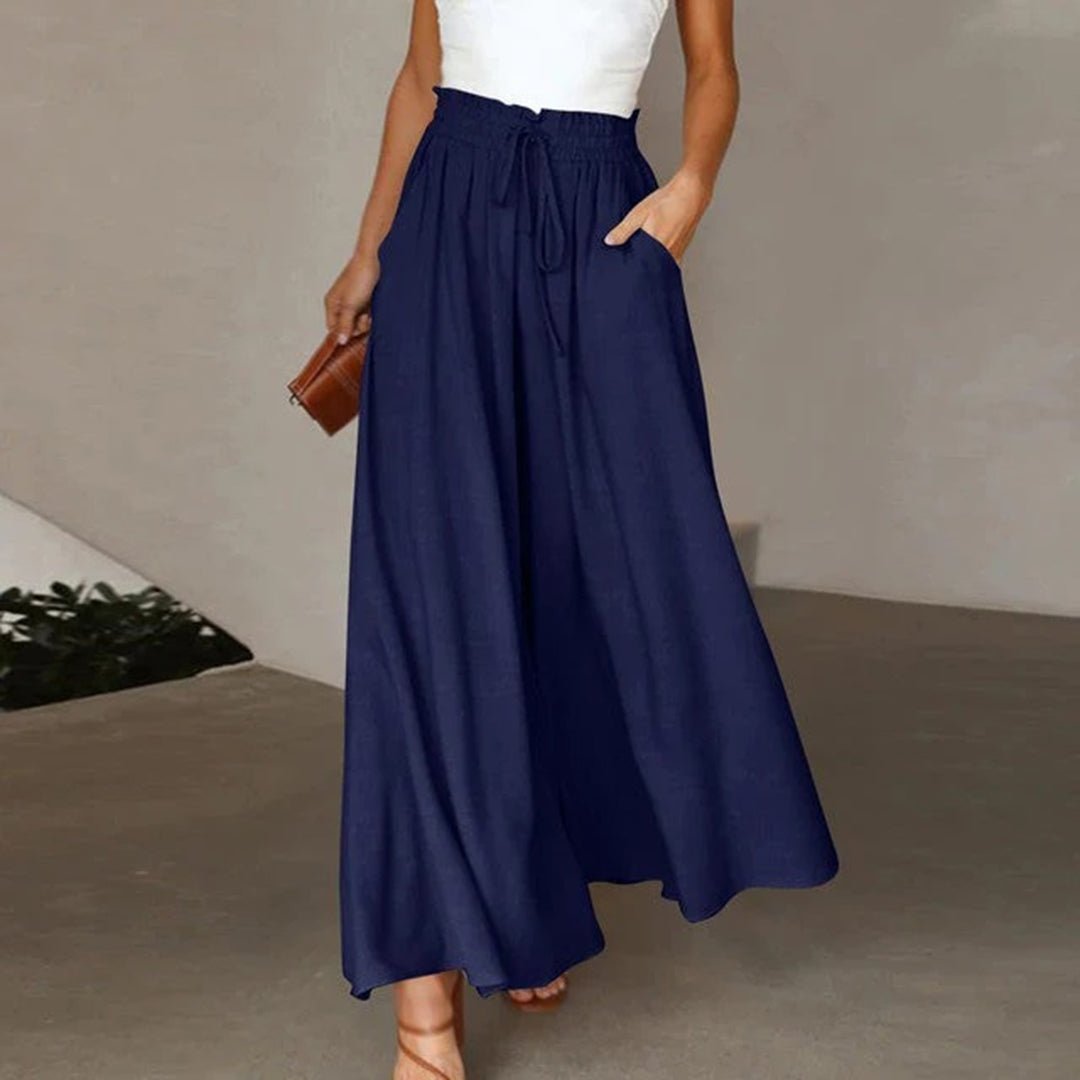 Women's High Waist Wide Leg Trousers with Smocked Waist and Relaxed Fit