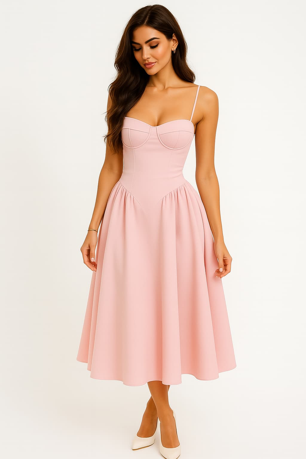 Women’s Pink Corset A-Line Dress | Midi