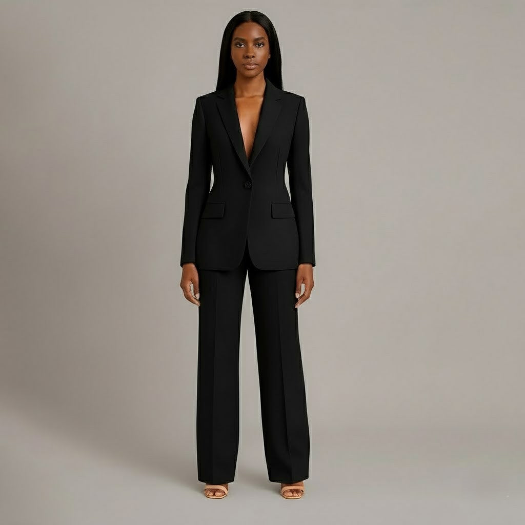 Women’s Blazer and Wide Leg Trousers Set | Button Front