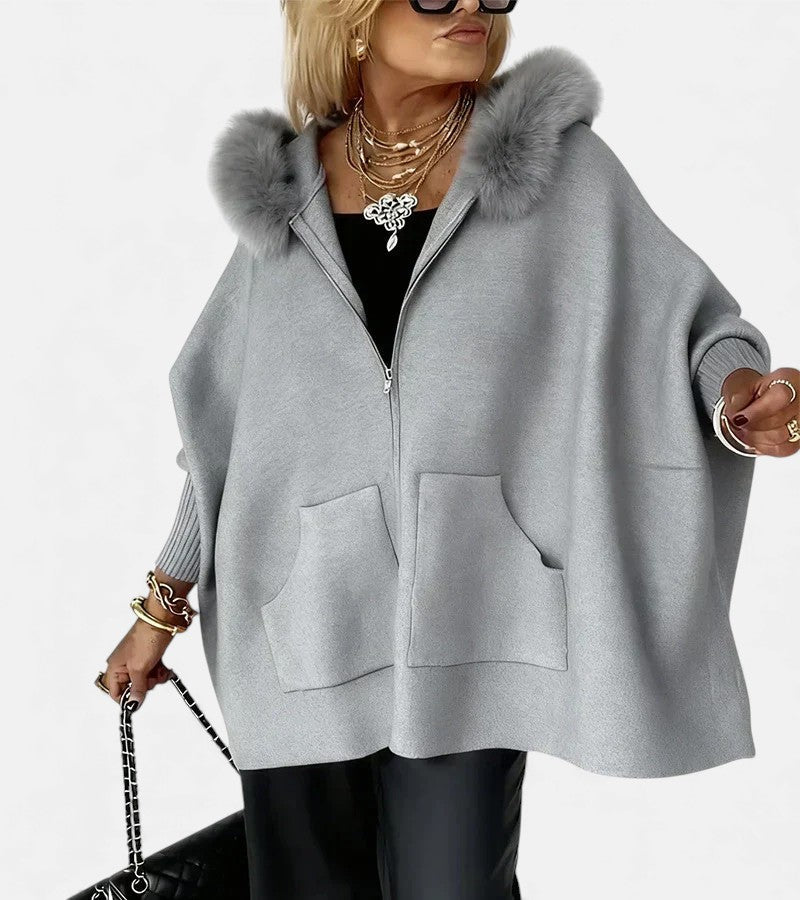 Women's Casual Hooded Coat with Front Pockets and Zip Closure