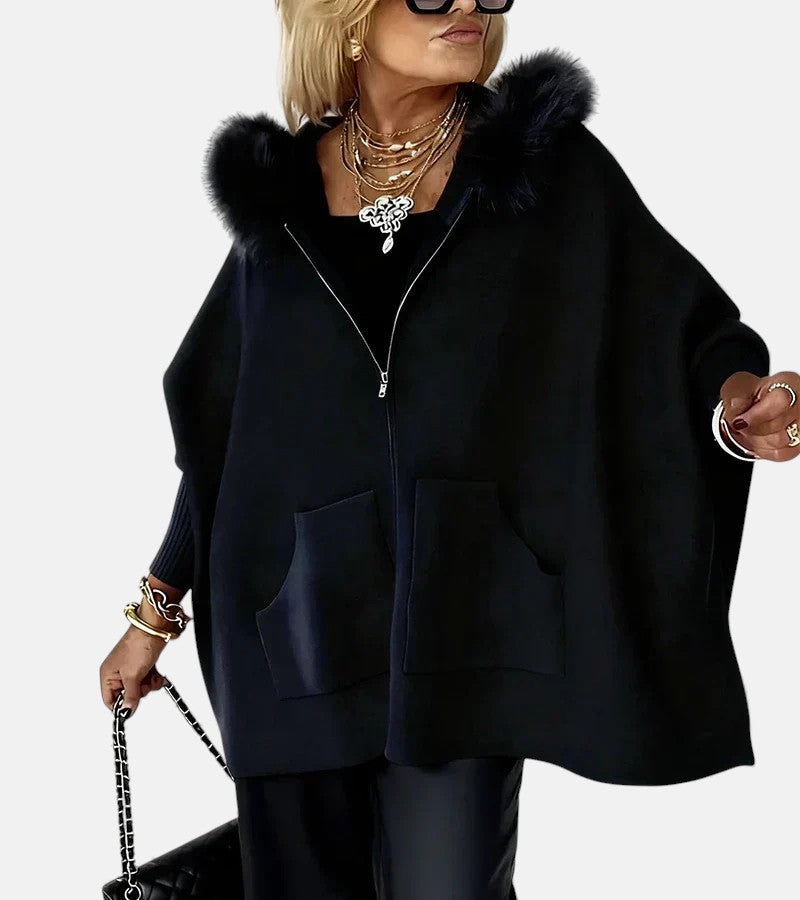 Women's Casual Hooded Coat with Front Pockets and Zip Closure