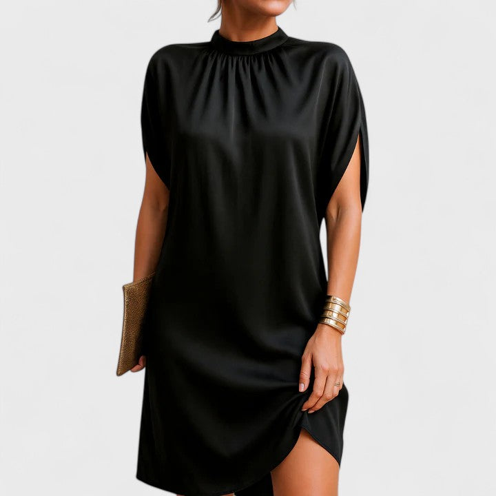 Women's Mock Neck Mini Dress with Split Sleeves and Versatile Style