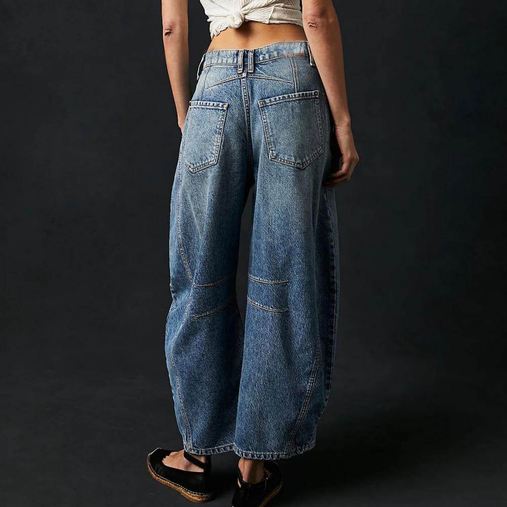 Women's Barrel Leg Jeans with High Waist and Relaxed Fit