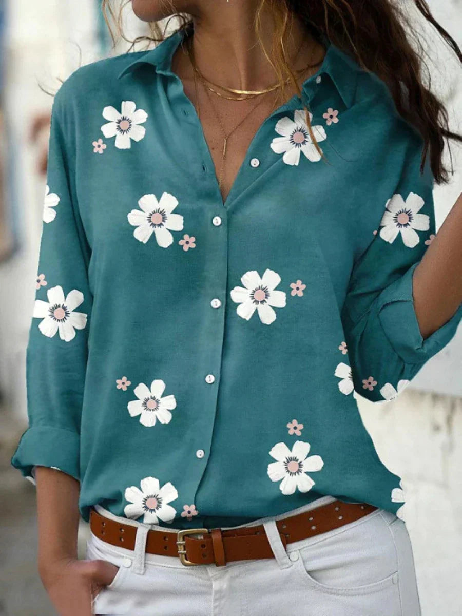 Women's Floral Print Blouse with Short Sleeves and Lightweight Fabric