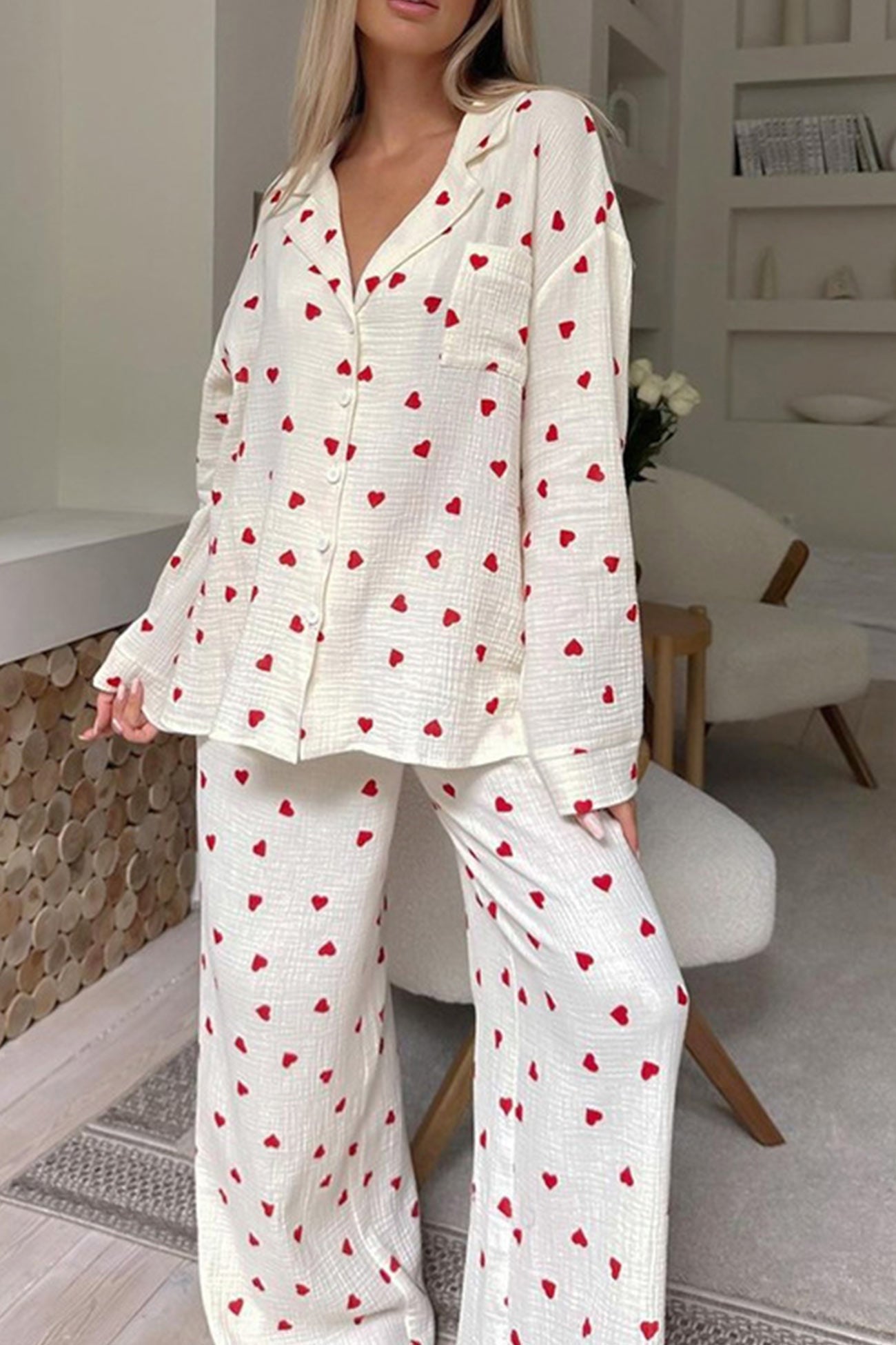 Women’s Pajama Set with Heart Pattern | Two-Piece