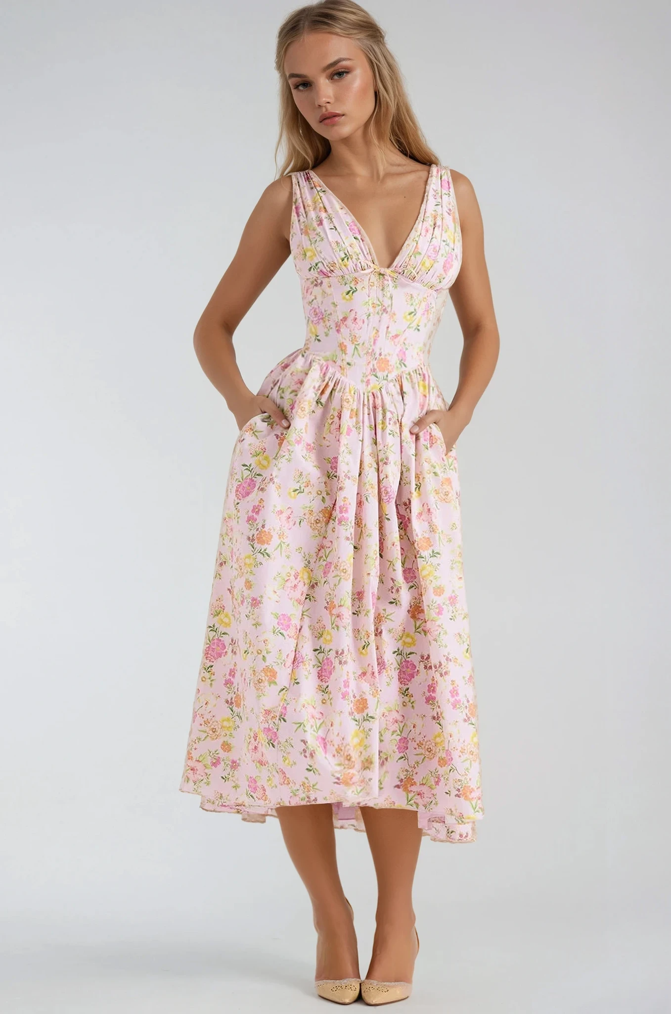 Women's Summer Dress with Sleeveless Design and Flowy Skirt