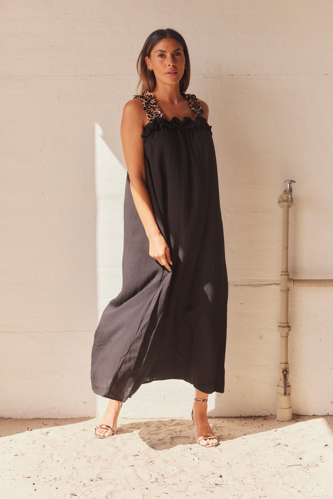 Women’s Strap Dress with Leopard Pattern | Maxi